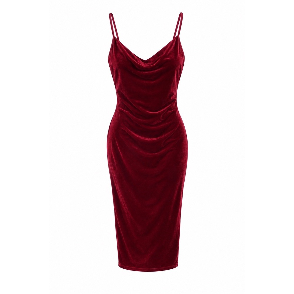 Dress Sz S Slip Midi Whimsigoth Red Velvet Stretchy Vamp Holiday Party Bodycon